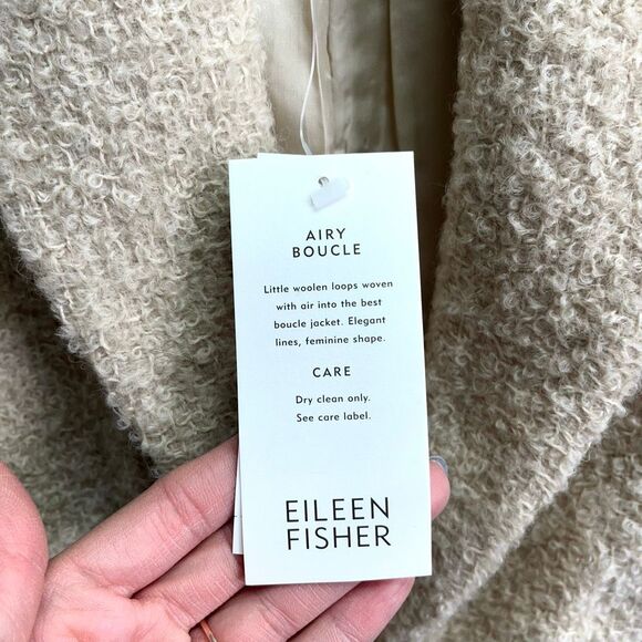 Eileen Fisher Jacket Women’s S Wheat Airy Boucle Italian Wool Shawl Collar Long - Picture 3 of 10